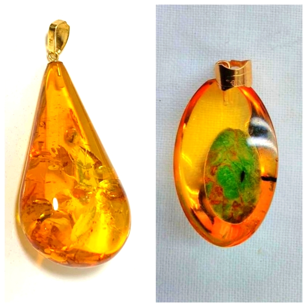Rare Amber Authentic Pendant Real 18K Gold